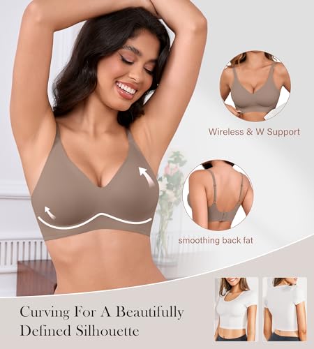 Womens Seamless Bras No Underwire Push Up Bras Comfort V Neck Padded Bra Wireless Bralette Basic Everyday Bra Multiple Pack3