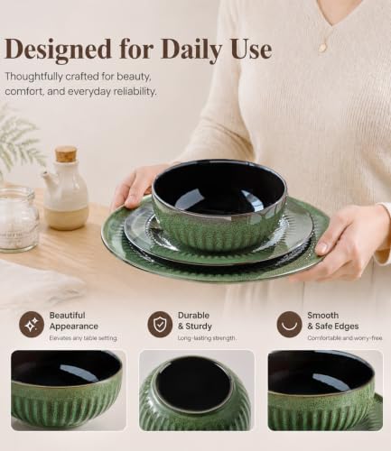 Image of LERATIO Ceramic Dinnerware Sets for 4,12-Pcs Porcelain Plates and Bowls Set