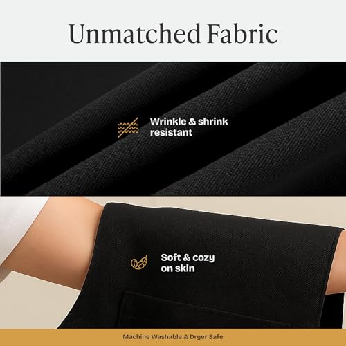 Will Well Chef Apron for Men and Women - 33" x 27" Large with 38" Waist Ties for a Comfy and Snug Fit, Durable and Lightweight, with 2 Spacious Pockets for Your Cooking Essentials - 2-Pack, Black