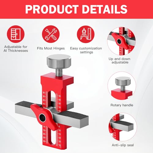 Schranktür Montagehilfe, Einstellbarer Schranktür-Installationspositionierer, Topfband bohrschablone tür Mount Locator, Installationswerkzeug für die Montage der meisten Schranktüren, Rot