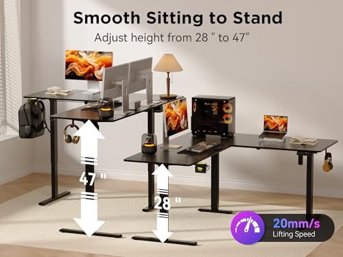 Image of WALKINGDESK 63x55 Inches Reversible L Shaped Standing Desk, Height Adjustable With Cup Holder, Electric Corner Computer Workstation, Sit Stand up Home Office, Ergonomic Gaming, Black