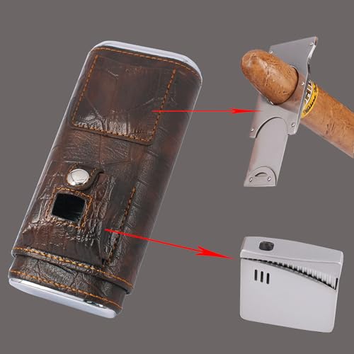 AMANCY Luxury 3 Holder Classy Black Brown Crocodile Pattern Leather Cigar Humidor Case Set with Lighter and Cutter - Great Cigar Gift Kit for Men - Image 4