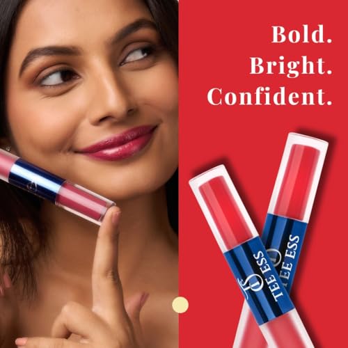 Image of Tee Ess Duo Lips 2-in-1 | Lip Gloss & Matte Cream Mousse Liquid Lipstick | High Shine Gloss + Soft Matte Finish | Long-Lasting, Lightweight & Non-Sticky | 5ml (WINE TIME)