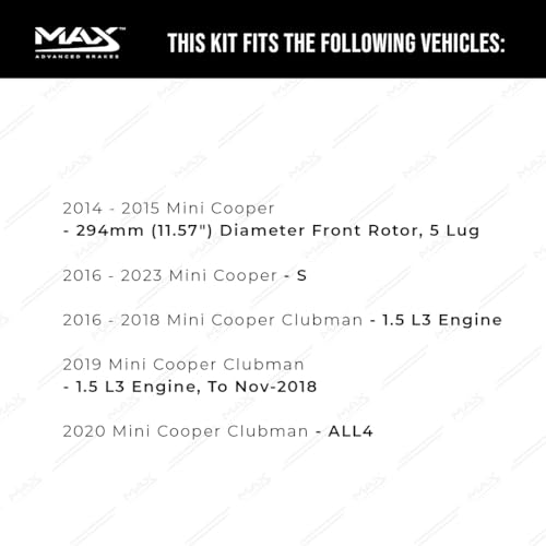 Image of Max Advanced Brakes Front Brake Kit Compatible With 2014 2015 2016 2017 2018 2019 2020-2023 Mini Cooper S Clubman 1.5L Replacement Premium OE Disc Brake Rotors and Ceramic Brake Pads