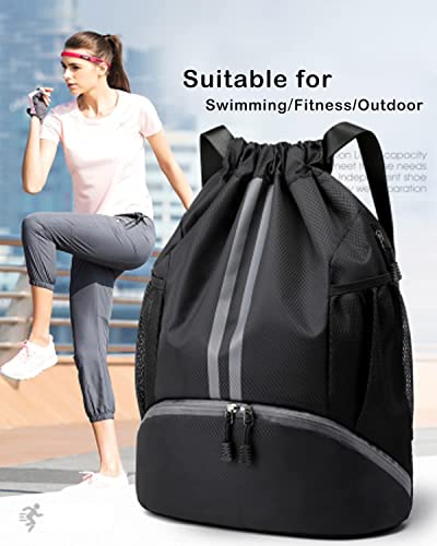 BROTOU Bolsa de Deporte para fútbol, Mochila con cordón, Ajustable, cordón, Bolsa de Gimnasio, Resistente al Agua, Bolsa de Deporte para Hombre, Mujer, niños y jóvenes - imagen 8