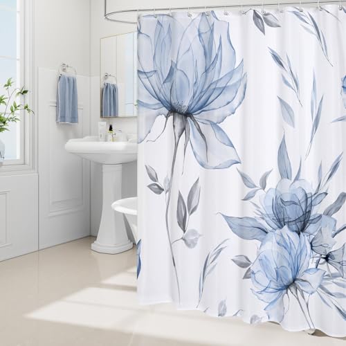 Blue Boho Floral Shower Curtain, Watercolor Botanical Design, 72 x 90 by Litabel - Used condition - Image 2