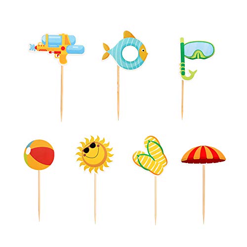 Ercadio 28 Pack Summer Beach Hawaii Cupcake Toppers Sun Umbrella Ball Diving Goggles Water Gun Slippers Cupcake Picks Baby Shower Hawaii Pool Theme Birthday Party Cake Decorations #TOP2
