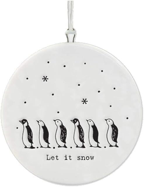 East of India Flat Porcelain Bauble Let it snow Penguins