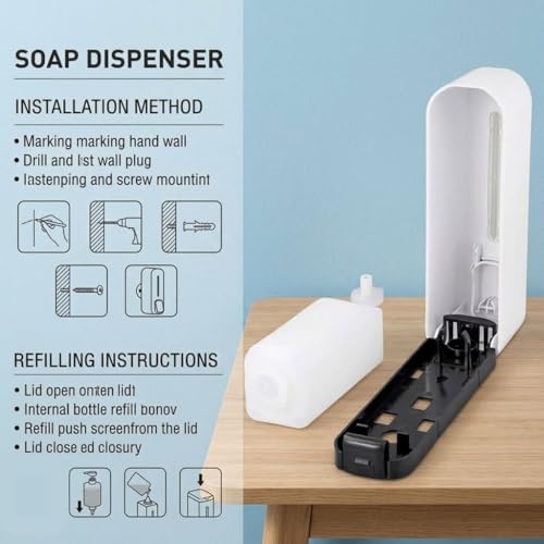 Image of Soap Dispenser 400ml No-Drill Adhesive Wall-Mounted Dispenser, Durable ABS Plastic, White Dolphin Design Dispenser for Kitchen, Hand Wash, Shower Gel & Sanitizer