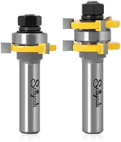 Tongue and Groove Router Bit Set 1/2 Shank, SellyOak Tongue Groove Router Bit, 3 Teeth Adjustable T Shape for Doors, Drawers, Shelves & More
