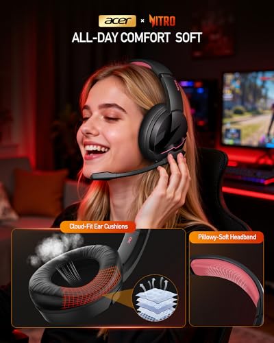 Image of Acer Wireless Gaming Headset, PS5 Headset with 2.4GHz for Ps5, Ps4, PC, Switch, Bluetooth 5.3 + 100Hrs Gaming Headphones with Noise Canceling Mic for Laptop, Mobile, Mac, 50mm Drivers (Blackpink)