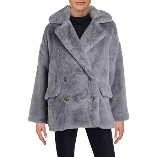 Free People Womens Kate Winter Double-Breasted Faux Fur Coat Cloudy Day XS