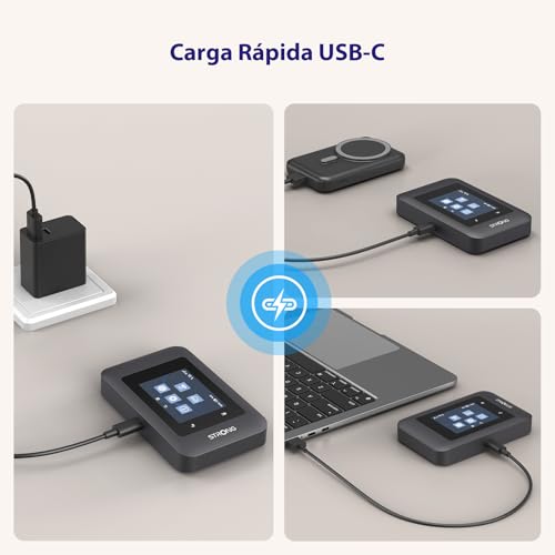 Miniatura 7 de Strong 4G+ AIRSPOT 520 Router WiFi Portátil con SIM, Pantalla a Color, 4G+ LTE CAT6 300 Mbps en Descarga, WiFi AC900Mbps, Hotspot WiFi Portátil para Viajes, Batería Recargable 2500mAh, USB-C
