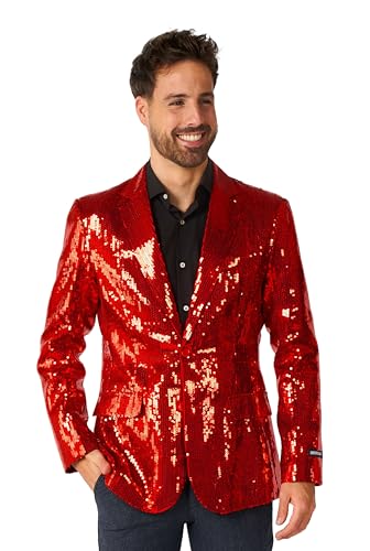 Suitmeister Roter Party-Blazer für Herren - Weihnachten Silvesterparty - Glänzende Pailletten-Anzugjacke - Rot