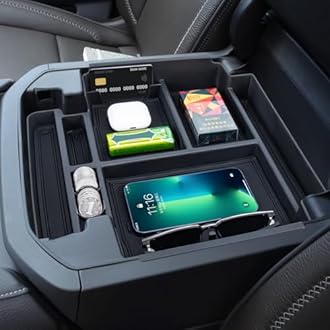 Center Console Organizer Tray Compatible with 2021 2022 2023 GMC YuKon Denali, Chevy Suburban/Chevrolet Tahoe Armrest Storage Box Interior Accessories (Fit for Power-Sliding Console ONLY)
