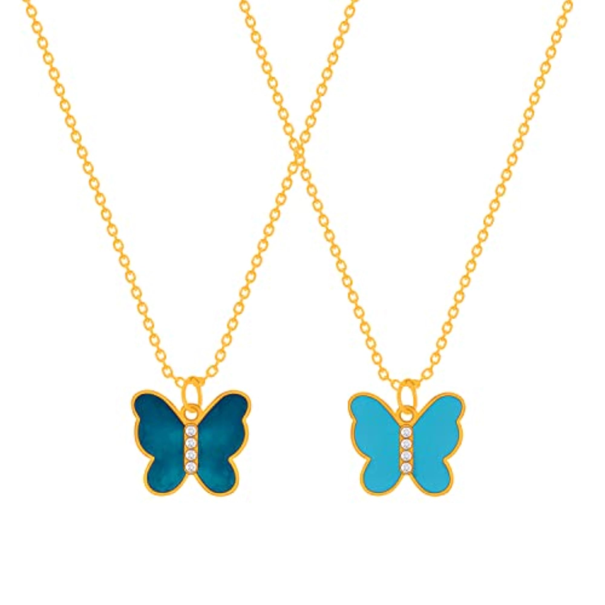 Multi-Color Butterfly Gold Plated Pendant Necklace