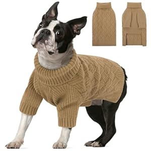 SUNFURA Dog Sweater, Medium Dog Sweater Doggie Pullover for Fall Winter, Fleece Dog Sweaters Christmas Pet Sweatshirt for Holiday, Warm Turtleneck Knitwear for French Bulldog, Boston Terrier, Camel M