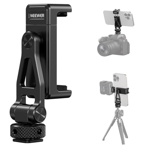 NEEWER Metal Phone Tripod Mount with Cold Shoes, 1/4' Thread, 180&deg; Tilt, 360&deg; Rotation, Adjustable...