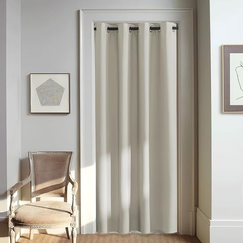 NICETOWN Blackout Natural Curtain for Living Room - Grommet Thermal Insulated Solid Room Darkening Thermal Curtain Drape Sound Reducing for Bedroom (1 Panel, W46 x L80)