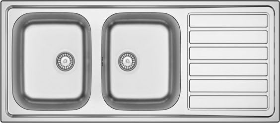 ID1162IRBC - Lavello Cucina 2 Vasche con Gocciolatoio Dx L116 cm Inox Finitura Spazzolato
