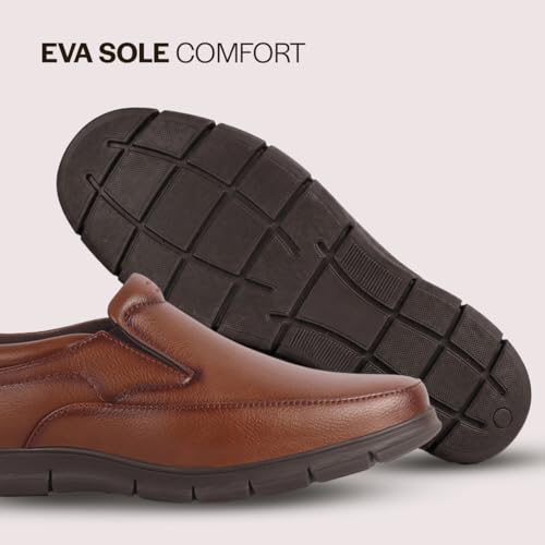 Image of FAUSTO Men Premium Finish Round Toe Formal Slip-On Shoes | Comfort Office Loafers with Memory Cushioned Insole | Broad Feet Ultra Lightweight Anti-Skid Sole