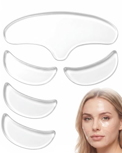 BTACGWP Parches de Silicona Antiarrugas, 5 Piezas Reutilizables para Rostro, Parches Faciales Adhesivos que Reducen Arrugas en Frente, Ojos y Entrecejo. Uso Nocturno y Cosmético Invisible