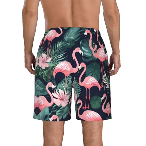 Pink Flamingo Print Men's Swim Trunks | Quick Dry Drawstring Beach Shorts3