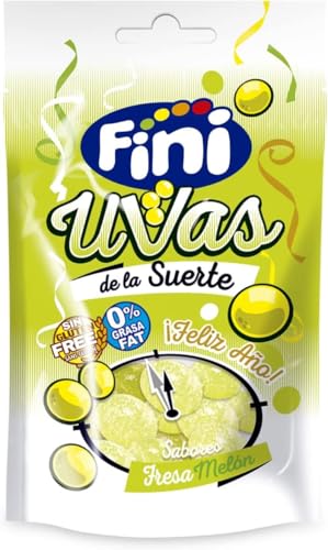 Fini Uvas de la Suerte | Gominolas de Navidad, Sin Gluten | Chuches Sabor Fresa Melón - 30 gr (Paquete de 5)