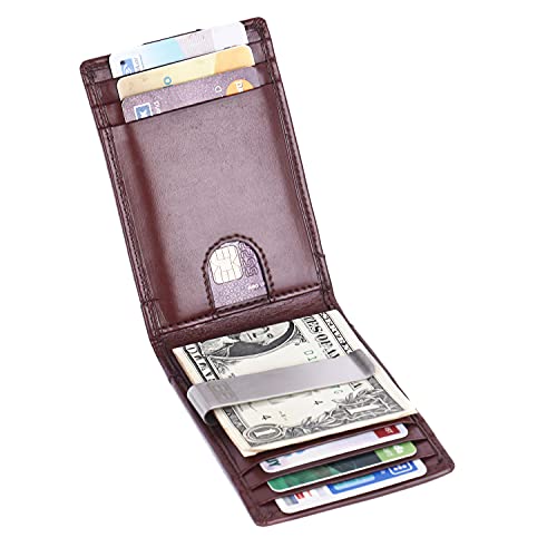 Image of Brooklyn Bridge Money Clip Wallets for Men Vegan Leather Smooth Brown - Slim RFID Protected Card Holder, Stylish Front Pocket Wallet with Cash Clip, Durable Gift for Him