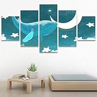 SIGNWIN 5 Panel Canvas Wall Art Modern Art Decorative Elements Fun Illustration Illustrations Kids Multicolor for Home Decorations Ready to Hang - 60