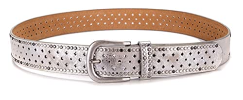 Women's Leather Genuine Leather Belt with Rhinestones and Studs, Star Pin Holes Studded Belt for Jeans2