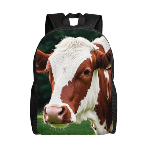 HJKJKKJ Mochila de viaje para mujeres y hombres, mochila de cuero vacuno rojo y blanco, mochila ligera de 15 pulgadas, mochila informal para computadora