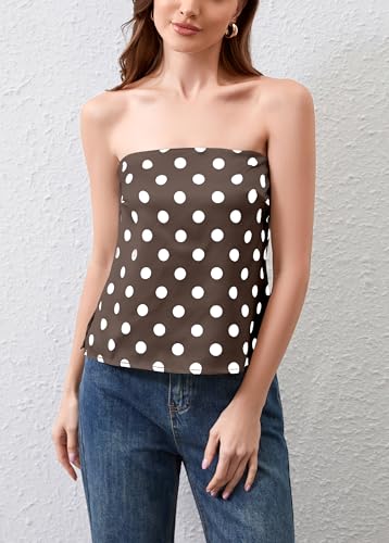 Women Polka Dot Satin Tube Bandeau Strapless Sleeveless Backless Tank Top Polka Dots Silk Peplum Y2k Tube Shirt Tops3