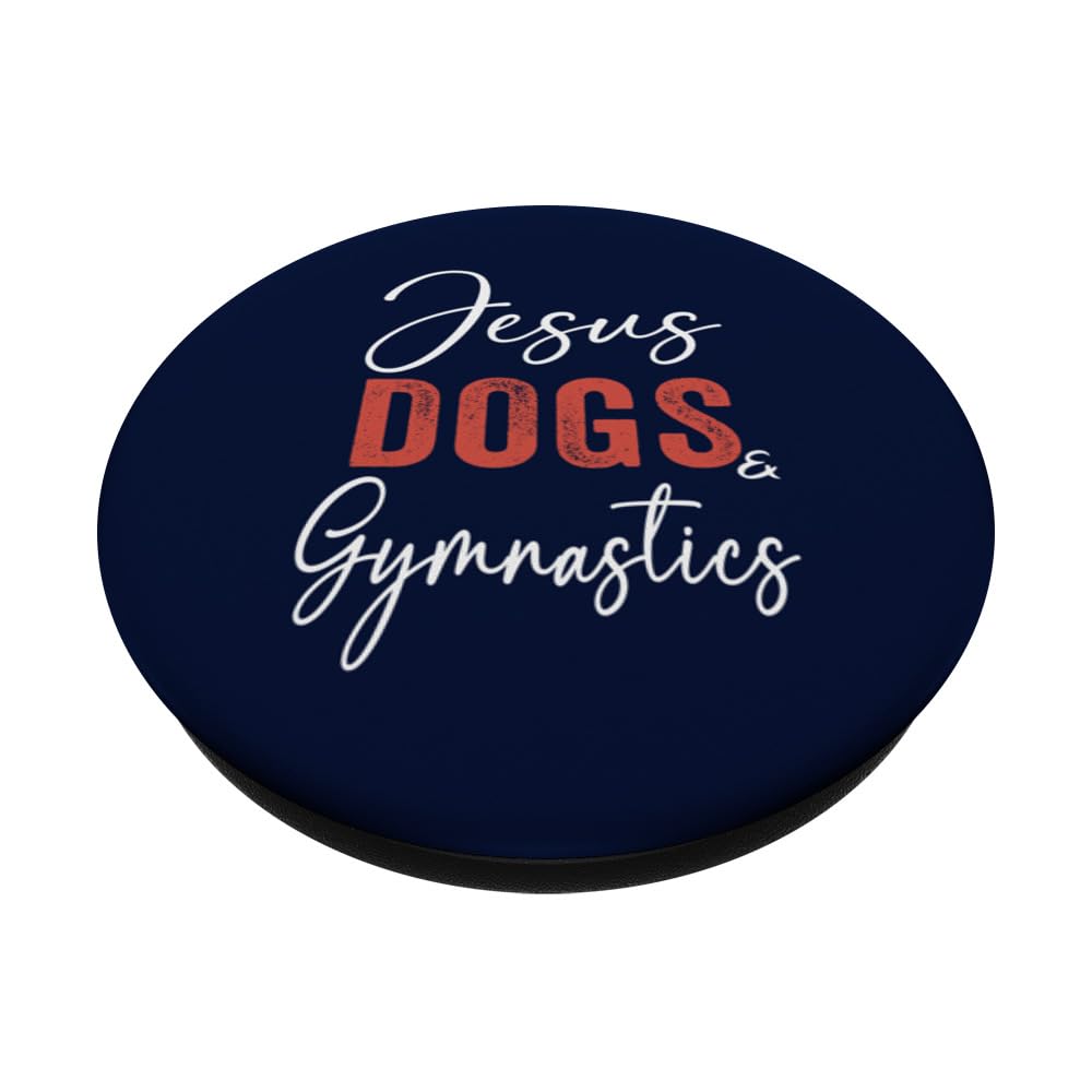 Funny Gymnastics Gifts Jesus Dogs And Gymnastics Acrobatics PopSockets Swappable PopGrip, Black - Image 2