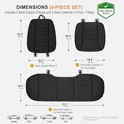 Image of kingphenix 5-Piece Car Seat Cushion Set with Back Support | Full Back Support Pillow and Seat Cushion for Long Driving, Road Trips, Truck, Van, SUV, Black