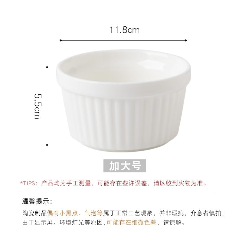 Lot de 6 ramequins en céramique allant au four, 240 ml, ramequins for crème brûlée, coupes for pudding, soufflé, ramiken, sauce à tremper(Large white)