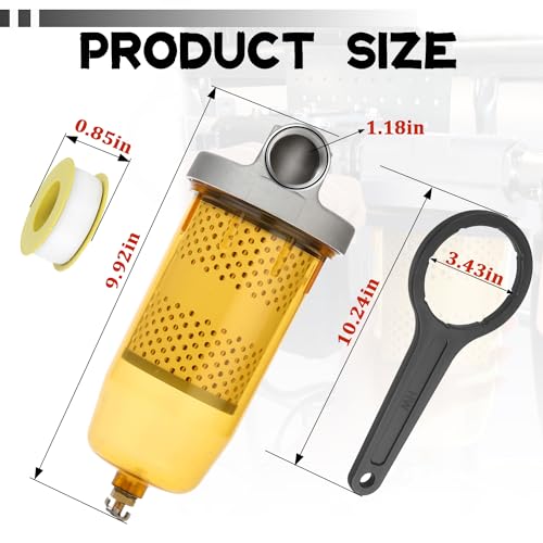 RVGIVE 496 Fuel Tank Filter Assembly Replacement for Gasoline and Diesel Water Separate 30 Micron Max 25 Gpm with Zinc 1\" NPT Top Cap Replace# B10-AL.