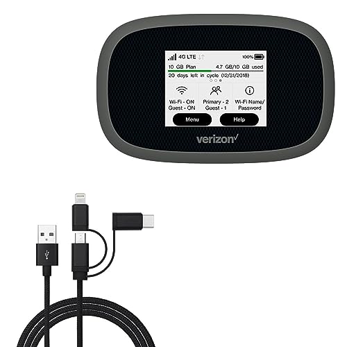 BoxWave Cable Compatible with Verizon Jetpack MiFi 8800L - AllCharge 3-in-1 Cable for Verizon Jetpack MiFi 8800L - Jet Black