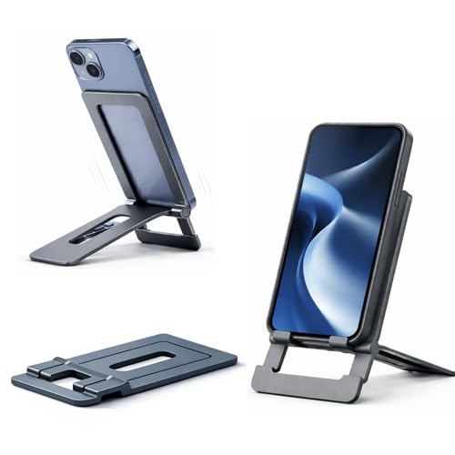 Image of Mizi Aluminium Phone Stand for Desk, Foldable Adjustable Cell Phone Holder, Portable Travel & Office Accessory Compatible with iPhone 17 16 15 14 13 Pro Max, Samsung S25 S24 S23 Ultra, Kindle - Grey