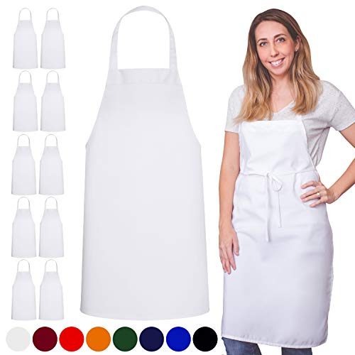 Image of GREEN LIFESTYLE 120 Pack Professional Chef Apron - Grilling Aprons for Men, Waterproof Cooking Apron for BBQ, Work or Restaurant Use, Kitchen Aprons for Women - White, No Pockets