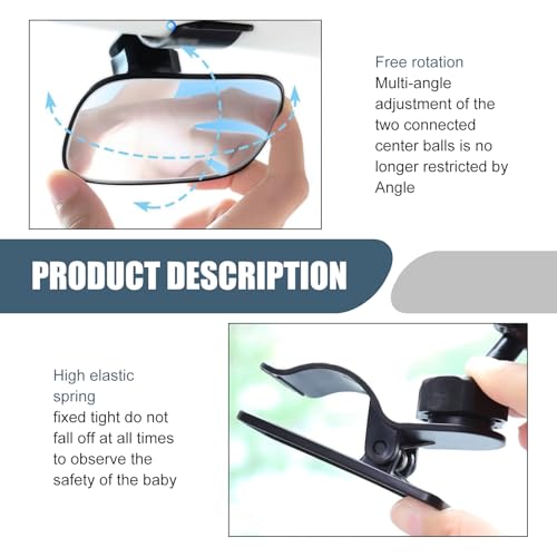 Image of 1 PC Car Sun Visor Child Observation Mirror, 3.5 inch x 2.2 inch HD Glass 360 Degree Adjustable Curved Large View Mirror, Multi-function Clip-on Makeup Mirror, Universal for Most Cars (Black)