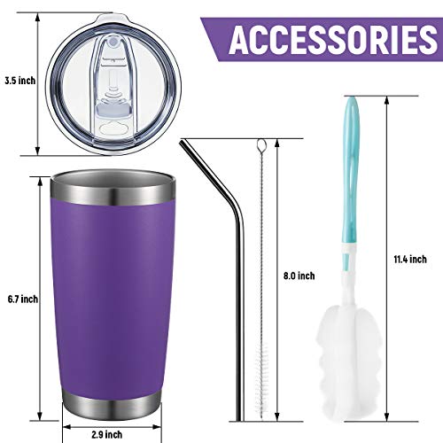 Comooo 20Oz Stainless Steel Tumbler With Lid And Straw, Double Wall Vacuum Insulated Travel Mug, Durable Powder Coated Insulated Coffee Cup For Cold & Hot Drinks Purple, 6 Pack #TOP2