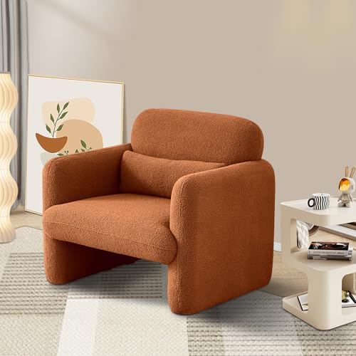 BLSYHDH - Sillón de salón con cojín lumbar, silla de salón, sillón de salón, moderno, con reposabrazos, sillón relax y sillón de 1 plaza para salón, dormitorio, estilo (lana de cordero, color naranja)