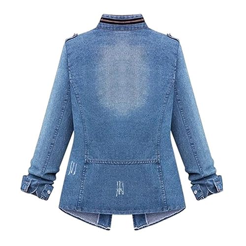 Women's Denim Jackets Cropped Jean Jacket Long Sleeve Blazers Trench Coat Dressy Distressed Trendy Fall Outfits Pocket3