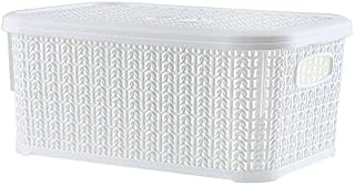 Kadax 6 Litre Storage Basket with Lid Plastic Storage Box Rectangular Basket for Storage, Bathroom, Kitchen, Kids Room, Storage Container Storage Box, White