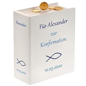 Geschenke 24 Sparbuch zur Konfirmation (weiß) – originelle Geldgeschenke verpacken– personalisiert mit Wunschtext mit…