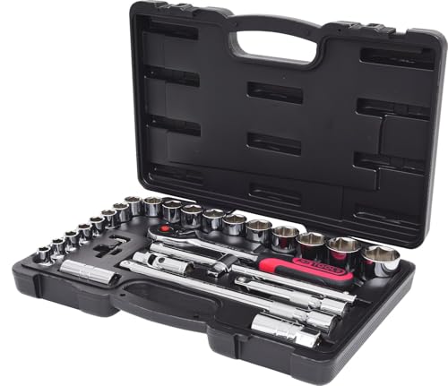 KS Tools 918.0728 1/2 Zoll CHROMEplus Steckschlüssel-Satz | inklusive Umschaltknarre, 45-Zahn | hochglanz verchromt | 28-tlg.