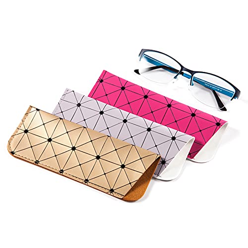 Image of TRIUMPH VISION 3 Pack Reading Glasses Pouch Soft Case Eyeglass Sleeve Slim | Alternative to Bulky Case in bag, Lightweight Lined Padded Protect Optical lens Slip in, Cute Pattern Portable for Daily Use