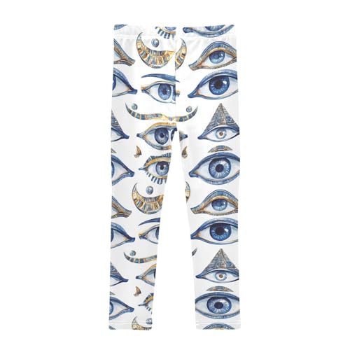 Blue Pyramid Watercolor Egyptian Evil Eye Girls Leggings Kids Yoga Pants Dance Active Tights 4T2