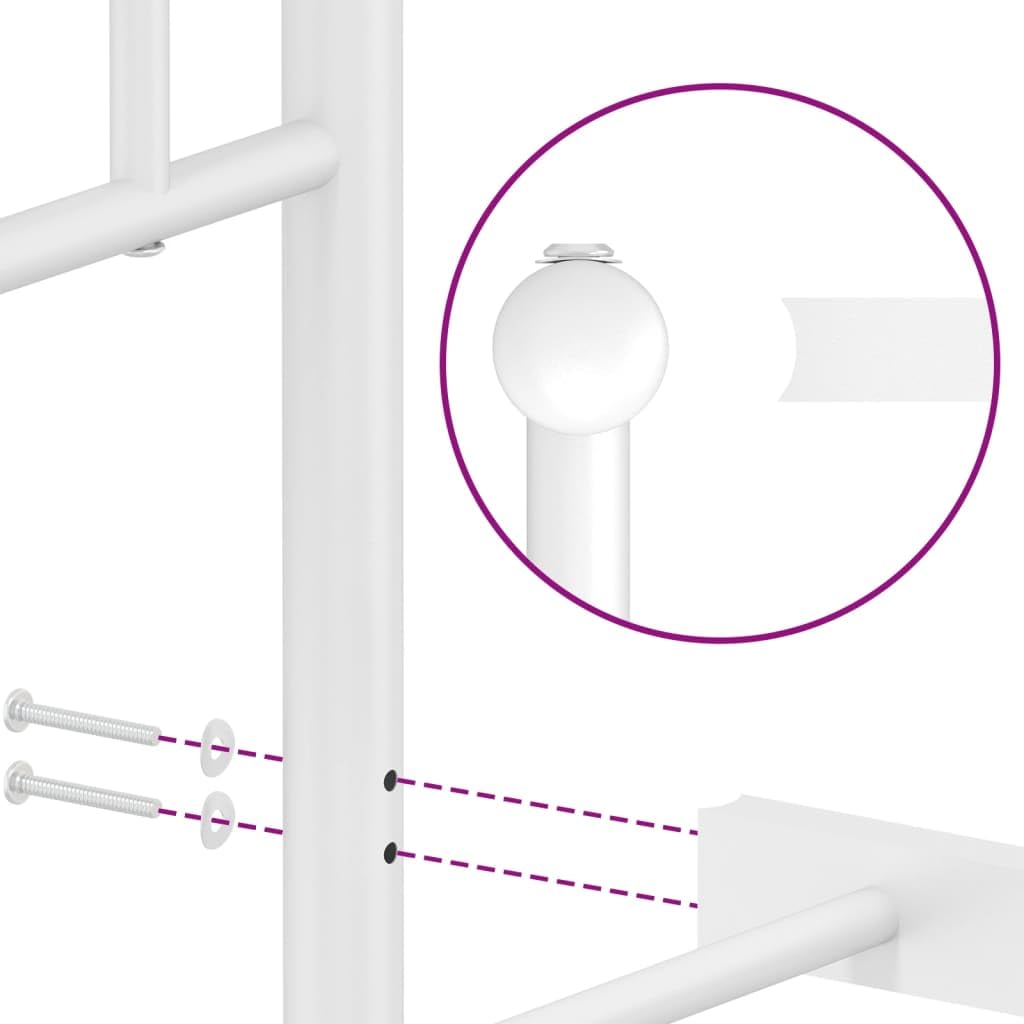 Stalowa z miejscem do przechowywania Klasyczna 107x203 cm Biały | Metalowa rama łóżka z wezgłowiem i zanóżkiem biała 107x203 cm stelaż pod materac z listwami stalowy